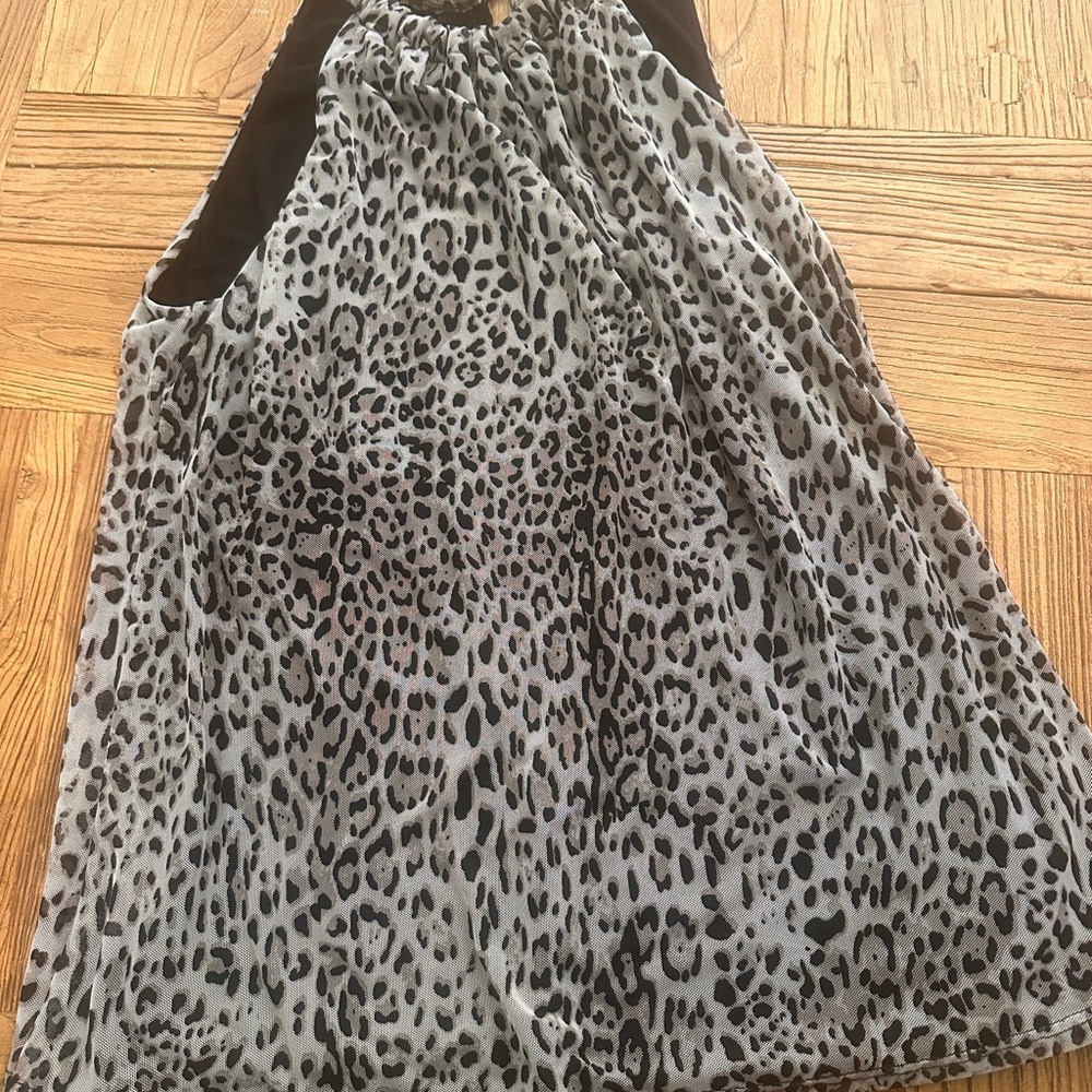 Gray and Black Leopard Print Sleeveless Shirt